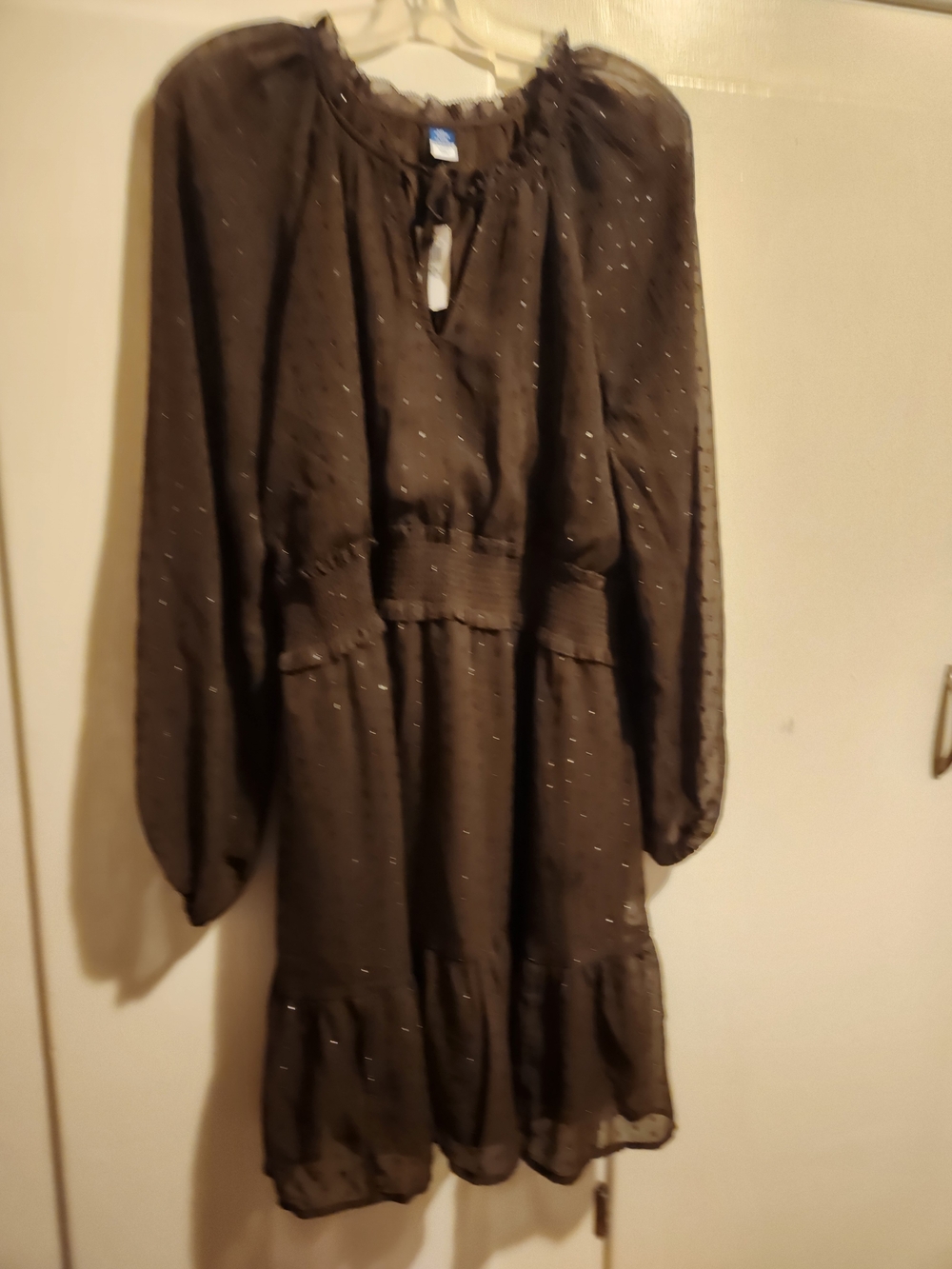 Women's Brown Sparkle Long-Sleeve Tiered Dress